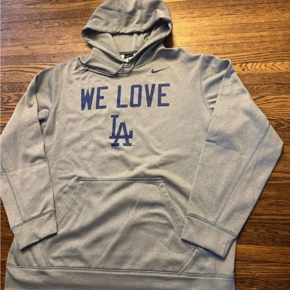 LOS ANGELES DODGERS Nike Gray Hoodie with Blue 'We Love LA' Print - Picture 7 of 11